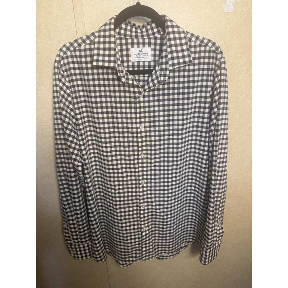 Mizzen+Main Large Trim Fit Blue White Gingham Check Lightweight Button Down